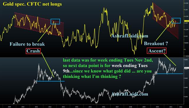Upcoming Breakout in Gold Longs? - Gold Net Longs Nov 8 2021 (Chart 1)